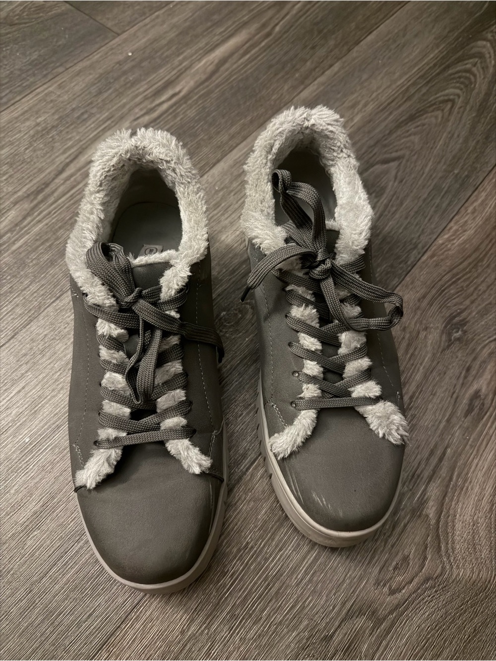 Serra Gray Faux-Fur Trim Lace-Up Sneakers